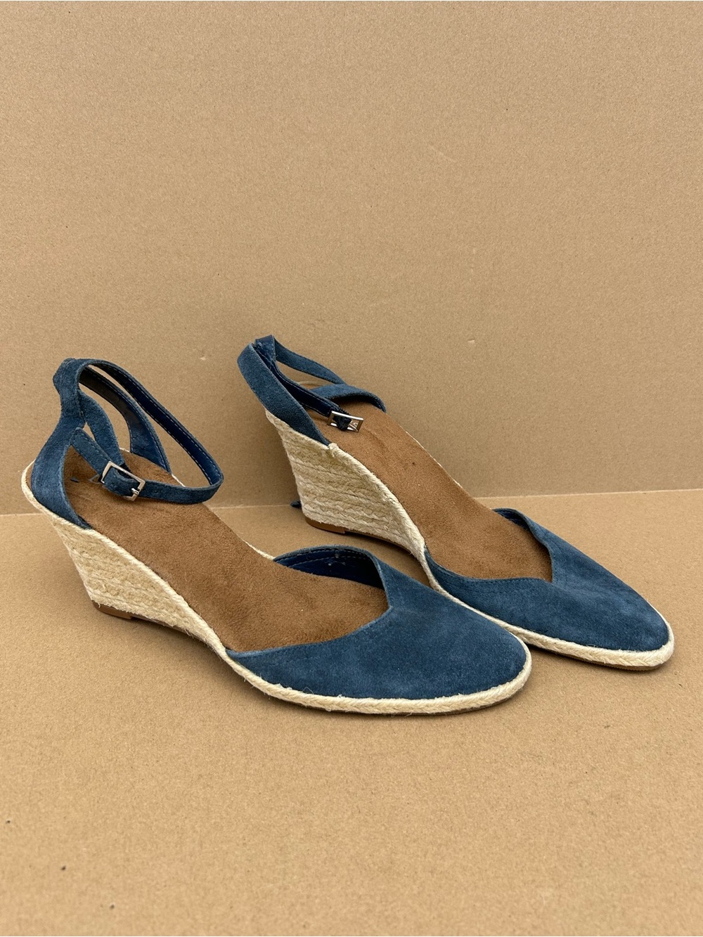 Bass Suede Espadrille Wedge Sandals Pointed Closed Toe Sz 7.5 Women’s Navy Blue